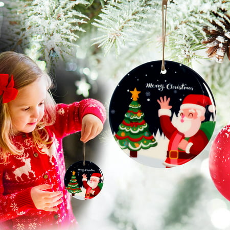 Usupdd New Fashion Lovely Christmas Round Wooden Hanging Print Pendant - 2022 New Toys Lovely Christmas Round a-a#9905 WAA20220913-404