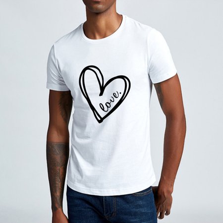 YOTAMI Men S Tops Casual Short-sleeved Solid Color Love Graphic Print T-shirt Outerwear White M L XL XXL XXXL