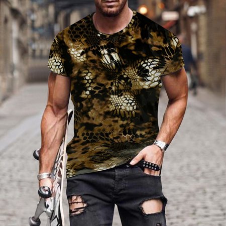 Aayomet Mens Graphic T-Shirts Mens Summer Fashion Casual 3D Digital Print T Shirt Short Sleeve Mens White T Shirt Bronze L