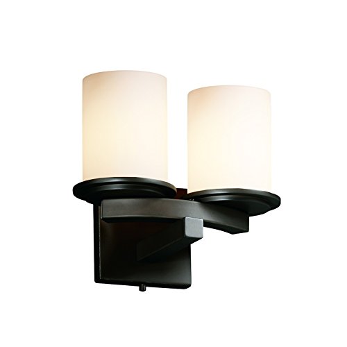 Justice Design Group FSN-8775-10-OPAL-MBLK Fusion Collection Dakota 2-Light Curved-Bar Wall Sconce