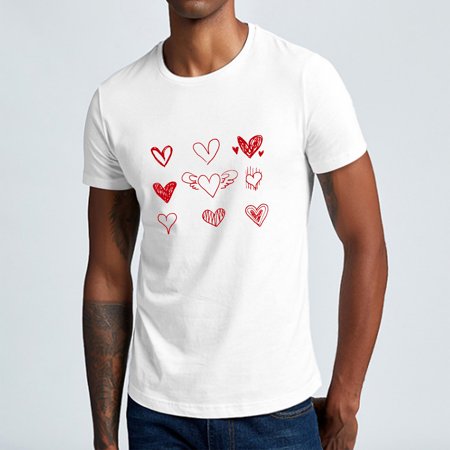 YOTAMI Men S Tops Short Sleeve Casual Couple Hand Drawn Heart Graphic Print Round Neck Pullover T Shirt Blouse Daliy White M L XL XXL XXXL