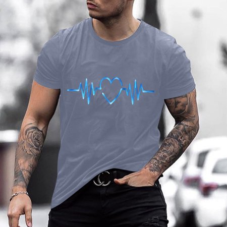 YOTAMI Men S Tops Short Sleeve Casual Electrocardiogram Graphic Print Round Neck Pullover T Shirt Blouse Casual White M L XL XXL XXXL
