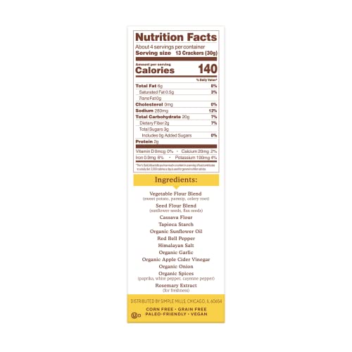 Simple Mills Veggie Flour Pita Crackers, Roasted Red Pepper - Gluten Free, Vegan, Healthy Snacks, Paleo Friendly, 4.25 Ounce (Pack of 3) thumbnail