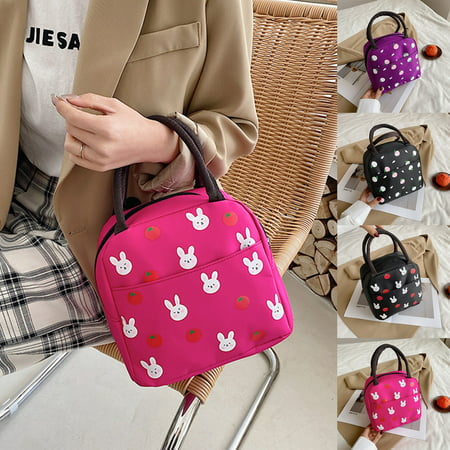 (FZM) 6505# Thickened Waterproof Bento Bag Lunch Box Bag Hand Bag Hand Bag Small Cloth Bag Red (black Rabbit)) Red