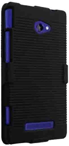 Decoro DhcHTCwp8X Rubberized Ribbed Texture Shell and Holster with Fixed Ratching Belt Clip for HTC 6990/Windows Phone 8X - Retail Packaging - Black