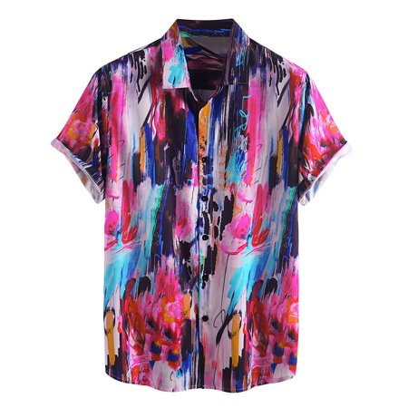 Bospose Casual Shirts for Men Short Sleeve Shirts Mens Stripe Print Turn Down Collar Shirts T-0490 Men S Top Hot Color Xxl