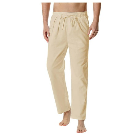 Mens Pants Clearance Men S Cotton-Linen Loose Casual Lightweight Elastic Waist Pants Home Pants