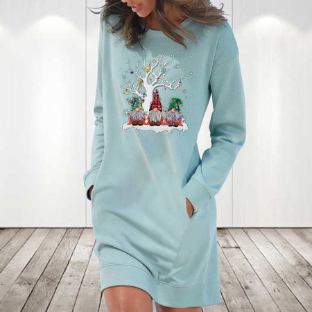 Fall Dresses for Women 5954 Women S Casual Solid Color Long Sleeve Round Neck Pocket Dress TEELON