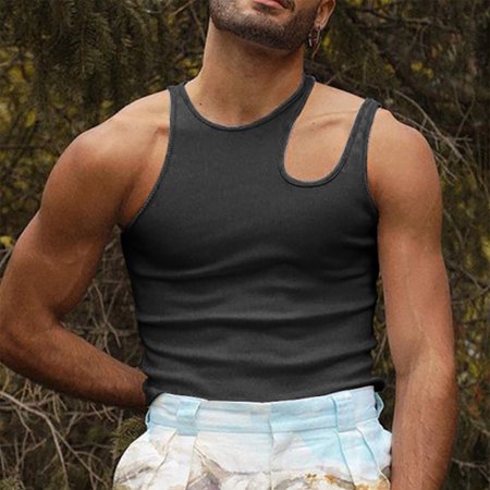 Fiudx Men S Fashion Hollow Out T-Shirt Off-the-shoulder Bottoming Shirt Vest 1679