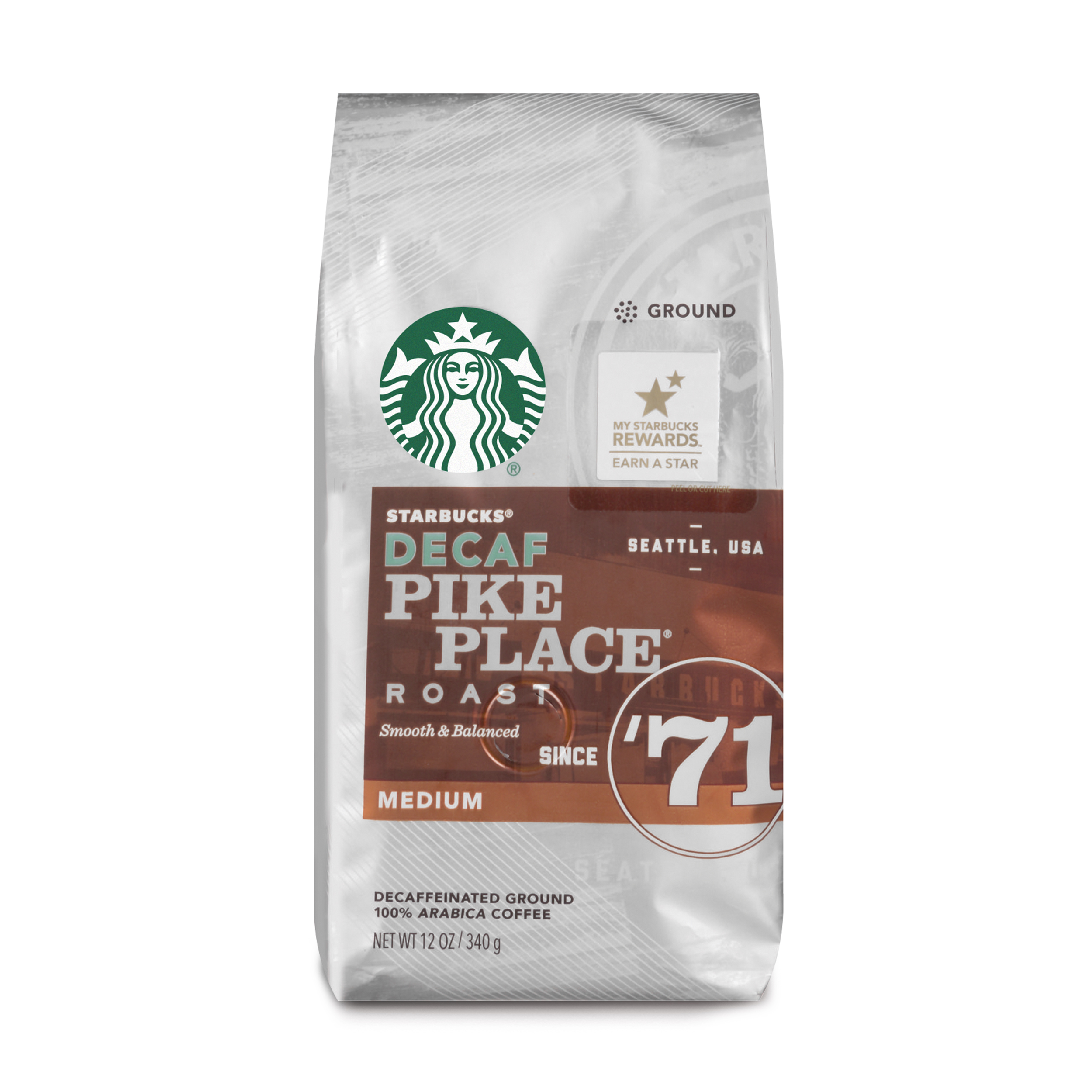 Starbucks Decaf Pike Place Roast  Ground Coffee  Medium Roast Hot or Iced Coffee  12 Oz
