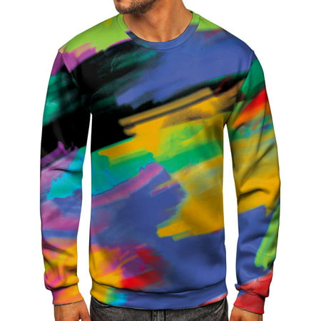 Dmqupv Sweatshirt No Hood Men Casual Autumn Winter Long Sleeve O Neck Printed Pullover Sweatshirt Top Mens Sport Purple X-Large