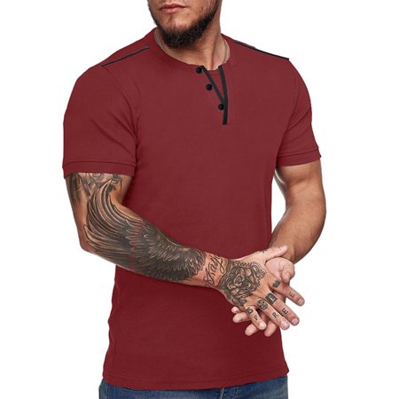 Fiudx Men S Plus Size Button V-neck Shirts Solid Color Short Sleeve T-Shirts 2564