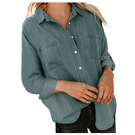 Dresses for Women 4890 Wedding Guest Dresses for Women Women S Autumn Long Sleeve Button Solid Color Loose Shirt Casual Large Size Shirt TEELON