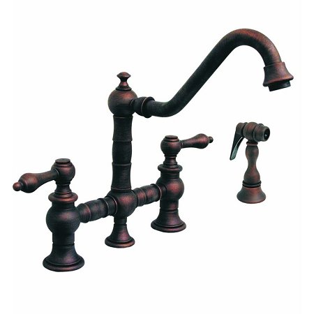 Whitehaus WHKBTCR3-9201-MB Vintage III Bridge Faucet with Cross Handles with Side Spray, Mahogany Bronze