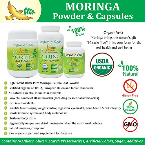 Organic Moringa Seed Powder (16 Ounce - 1 Lb). 100% Pure and Natural Raw Herb Super Food Supplement. Non GMO, Gluten FREE. ? USDA Certified Organic ? thumbnail