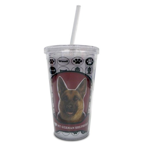LittleGifts 3D Double Wall Plastic Drinking Cup, German Shepherd, 16-Ounce