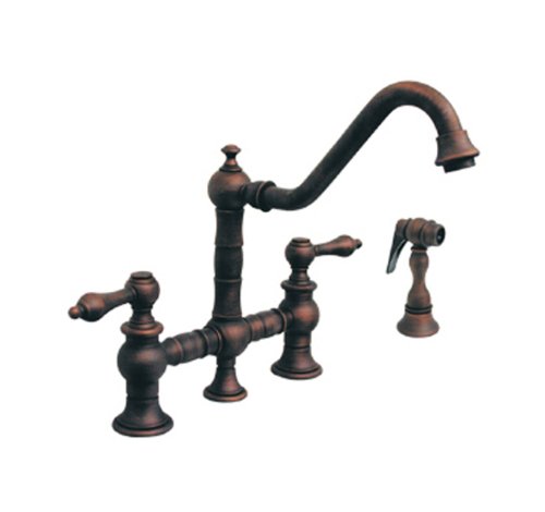 Whitehaus WHKBTLV3-9201-MABRZ Vintage III Kitchen Bridge Faucet with Long Traditional Swivel Spout, and Matching Side Spray, Mahogany Bronze