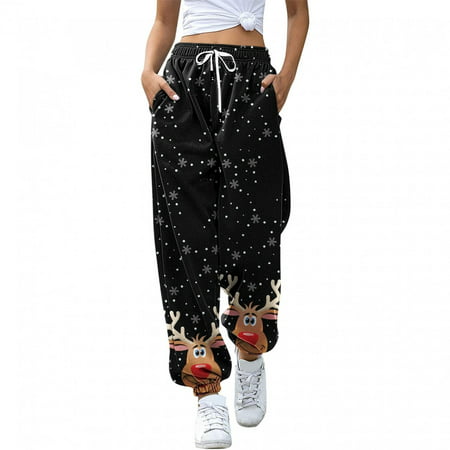 Pants with Pockets for Women Athletic Pants Gym Pants 8835 Christmas Ladies Straight Print Casual Sports Sweatshirt Long Pants Women Pants High Waist 