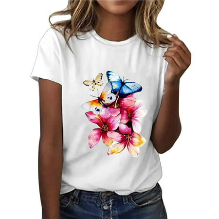Bospose Women O-Neck Shirt Short Sleeve Shirt Women Fashion Woman Rounk Neck Summer Blouse T-Shirt Causal Print Tops 31610 Lady Top