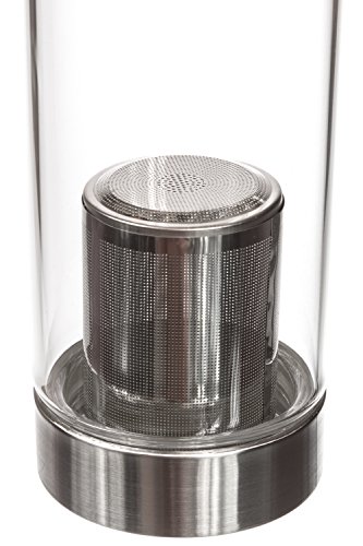 Hot or Cold Glass Tea Tumbler Bottle - Borosilicate Glass Tea Mug - Glass Water Bottle with Flavor Dispenser Cup - 550 Ml with Insulated Sleeve - Navy