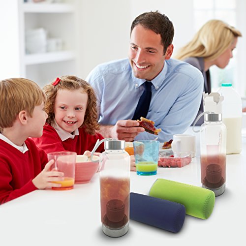 Hot or Cold Glass Tea Tumbler Bottle - Borosilicate Glass Tea Mug - Glass Water Bottle with Flavor Dispenser Cup - 550 Ml with Insulated Sleeve - Navy thumbnail