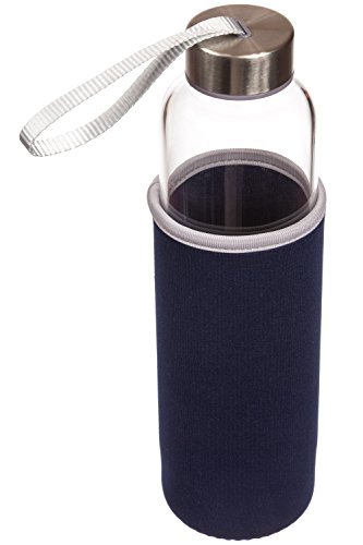 Hot or Cold Glass Tea Tumbler Bottle - Borosilicate Glass Tea Mug - Glass Water Bottle with Flavor Dispenser Cup - 550 Ml with Insulated Sleeve - Navy thumbnail