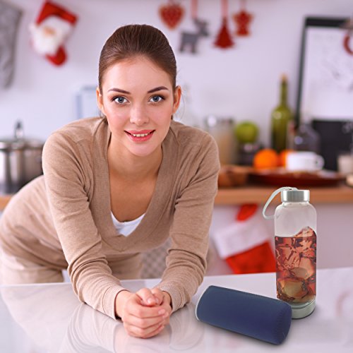 Hot or Cold Glass Tea Tumbler Bottle - Borosilicate Glass Tea Mug - Glass Water Bottle with Flavor Dispenser Cup - 550 Ml with Insulated Sleeve - Navy thumbnail