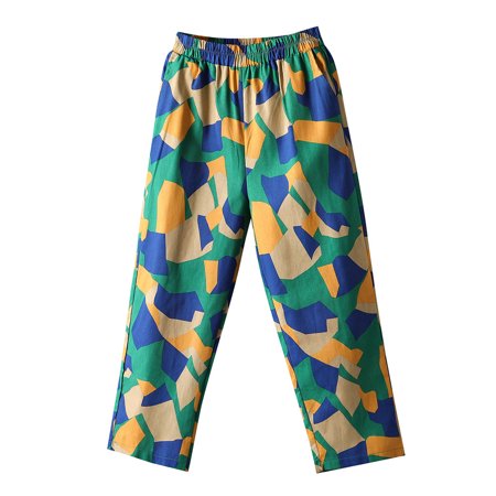 Linen Pants for Women Pants with Pockets Cotton Pants 8882 Ladies Print Casual Retro Crop Pants Women High Waist Loose Ankle-Length Pants
