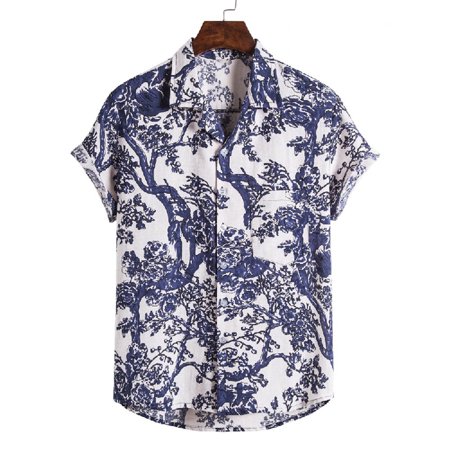 Fiudx Men S Fashion Casual Cotton Linen Comfortable Short Sleeve Single Breasted Shirt Top 1253