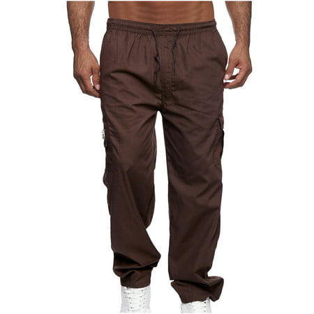 Mens Pants Clearance Multiple Pockets Tether Closure Outdoor Straight Type Fitness Pants Cargo Pants