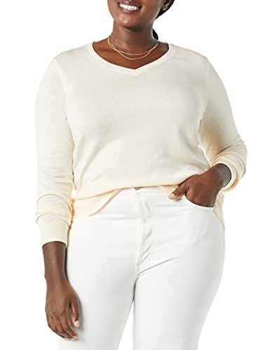 Amazon Essentials Women's Classic-Fit Lightweight Long-Sleeve V-Neck Sweater (Available in Plus Size), Ecru, Large thumbnail