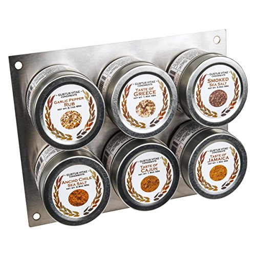 Gourmet World Flavors Seasoning Collection | Non GMO Verified | 6 Magnetic Tins | Spice Blends | Crafted In Small Batches By Gustus Vitae | #68