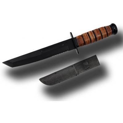 REX Brand HK-6781-120B 12 Leather-Wrapped Handle with Tanto Blade and Nylon Sheath