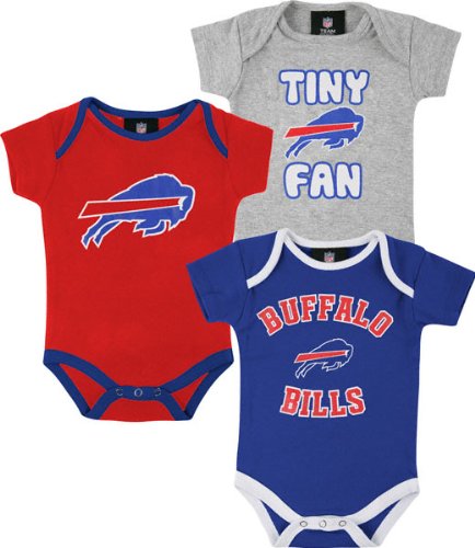 NFL Buffalo Bills Newborn 3-Pack Tiny Fan Creepers - Royal Blue-Red-Ash (6-9 Months)