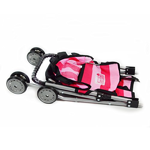 My First Doll Stroller with Basket in Bright Pink Stripes thumbnail