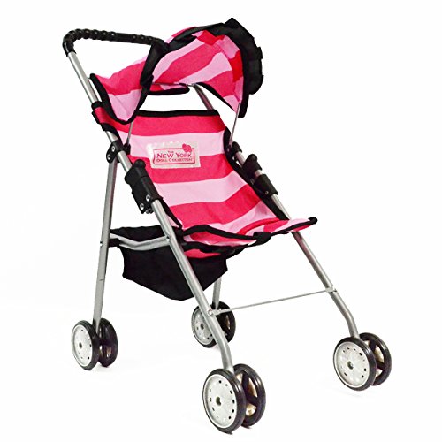 My First Doll Stroller with Basket in Bright Pink Stripes thumbnail