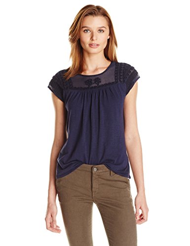 Lucky Brand Women's Soutache Yoke Top, TBD Navy, X-Large