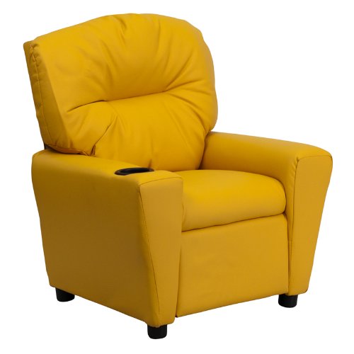 Flash Furniture BT-7950-KID-YEL-GG Contemporary Yellow Vinyl Kids Recliner with Cup Holder