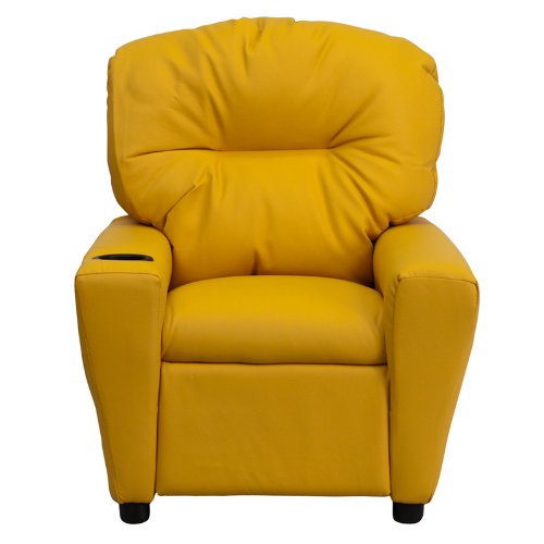Flash Furniture BT-7950-KID-YEL-GG Contemporary Yellow Vinyl Kids Recliner with Cup Holder thumbnail