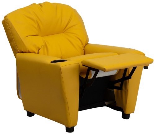 Flash Furniture BT-7950-KID-YEL-GG Contemporary Yellow Vinyl Kids Recliner with Cup Holder thumbnail