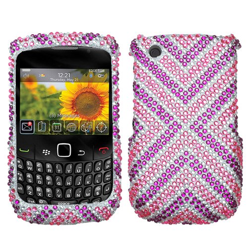 Hard Plastic Snap on Cover Fits RIM Blackberry 8520 8530 9300 9330 Curve, Curve 3G Cautions Full Diamond/Rhinestone