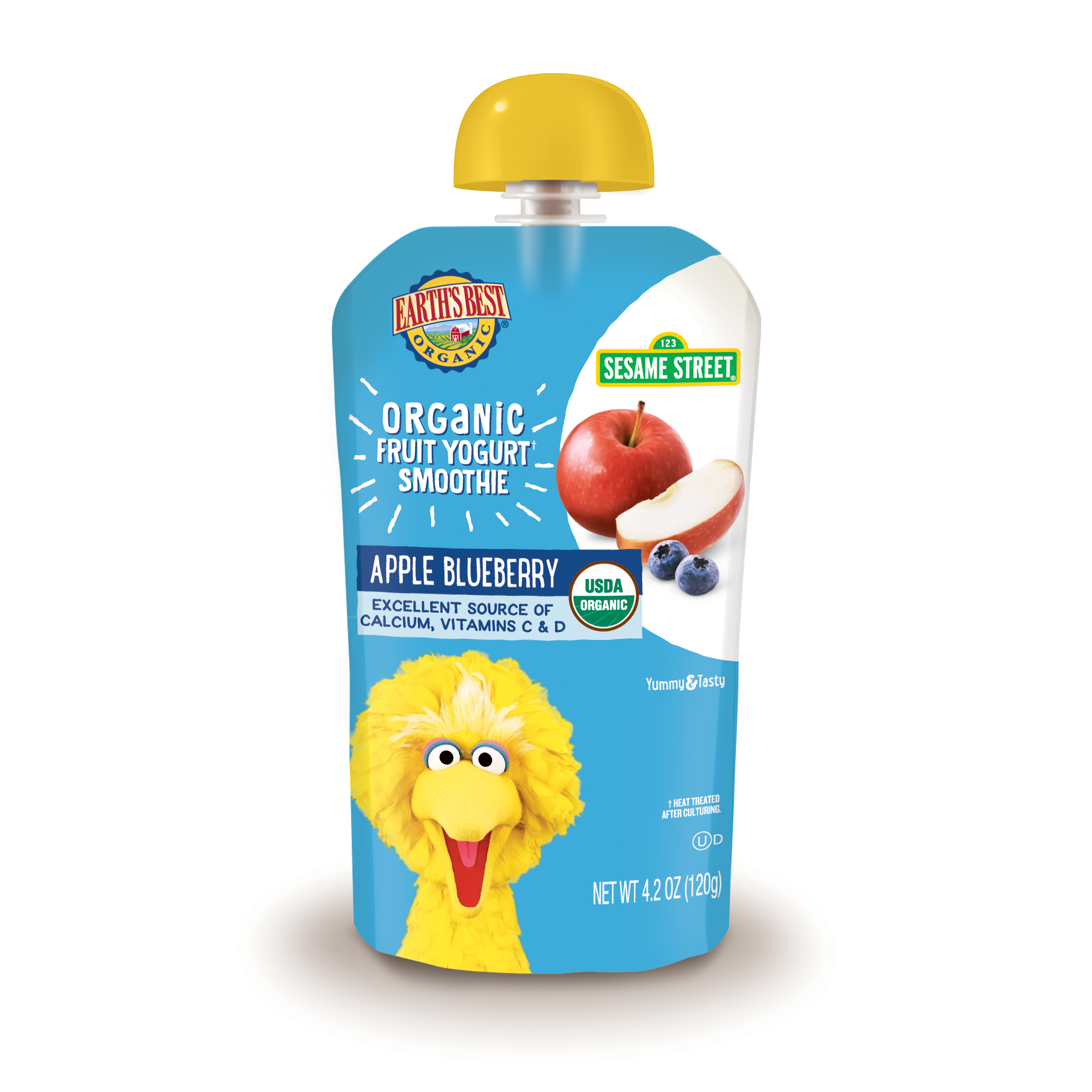 Earth's Best Organic Sesame Street Toddler Fruit Yogurt Smoothie, Apple Blueberry, 4.2 oz. Pouch