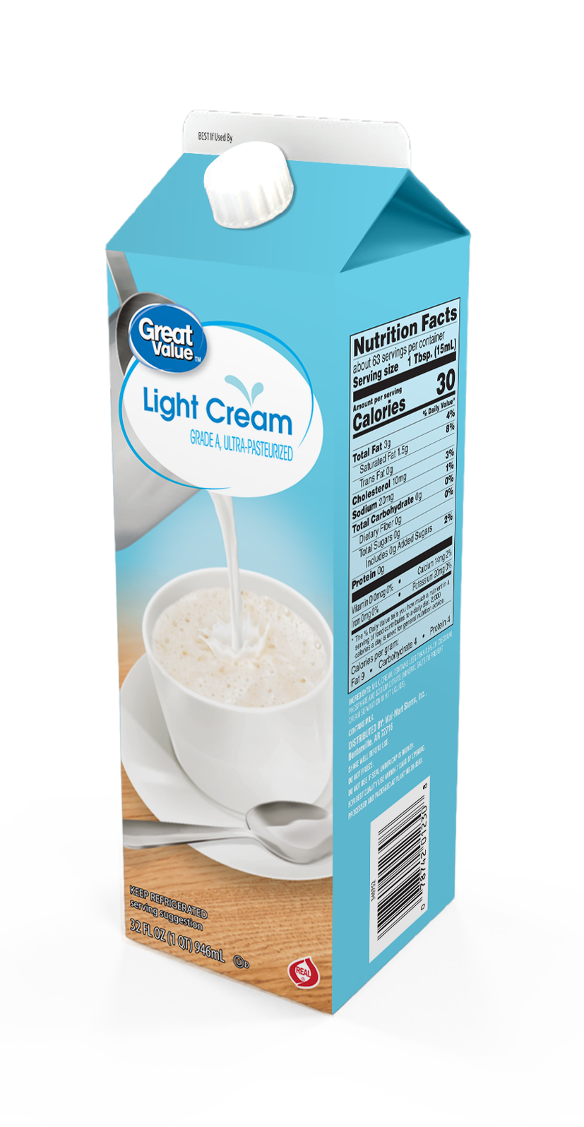 Great Value Ultra-Pasteurized Light Cream, 32 Fl Oz