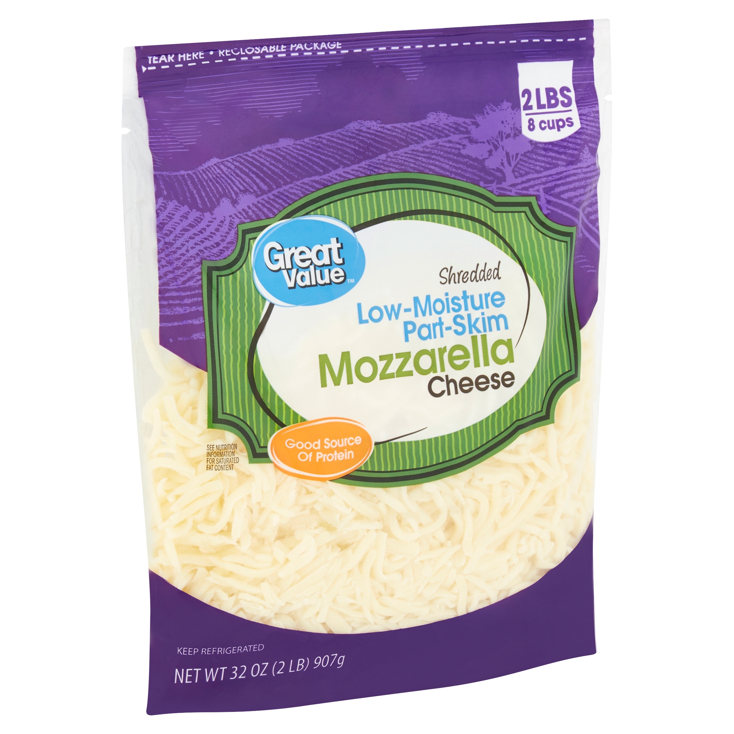 Great Value Shredded Low-Moisture Part-Skim Mozzarella Cheese, 32 Oz Image