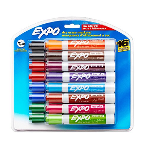 Expo 2 Low-Odor Dry Erase Markers, Chisel Tip, 16-Pack, Assorted Colors (81045) with Expo Whiteboard / Dry Erase Board Liquid Cleaner, 8-ounce and Exp thumbnail