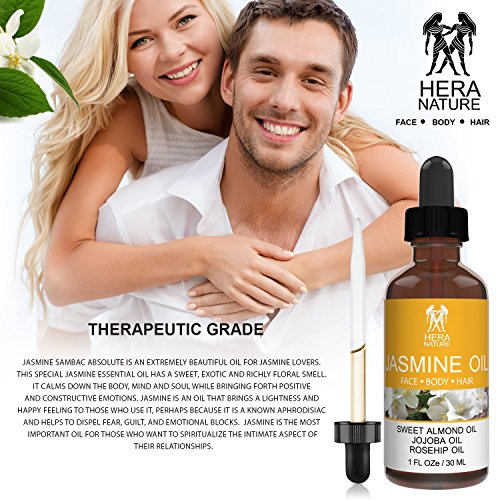 Jasmine Essential Oil, 100% Pure & Natural, in Sweet Almond, Jojoba & Rosehip Oils - Therapeutic Grade. 30ml (1oz)