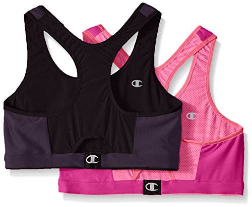 Champion Women's  Reversible Racerback Sport Bra,Charcoal/Black/Hibiscus/Foxy Pink,Small(Pack of 2)