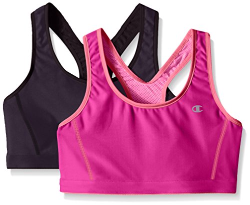 Champion Women's  Reversible Racerback Sport Bra,Charcoal/Black/Hibiscus/Foxy Pink,Small(Pack of 2) thumbnail