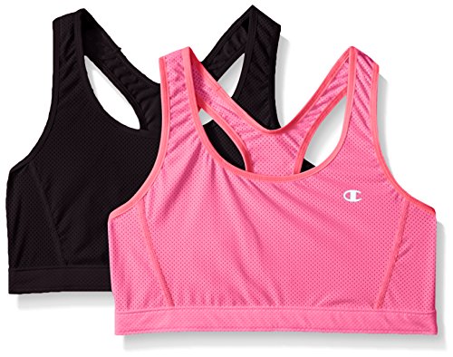 Champion Women's  Reversible Racerback Sport Bra,Charcoal/Black/Hibiscus/Foxy Pink,Small(Pack of 2) thumbnail