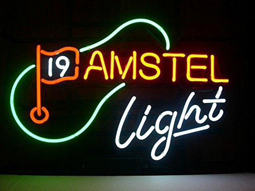QISECAIHONG NEW AMSTEL LIGHT BEER 19TH HOLE GOLF LAGER Logo Design 17X14 Inches Pure Hand Curved Real Glass Neon Light Sign for Beer Bar Pub Club Rest